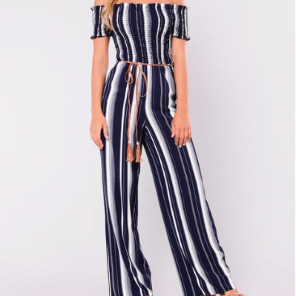 Fashionnova blue and white jumpsuit